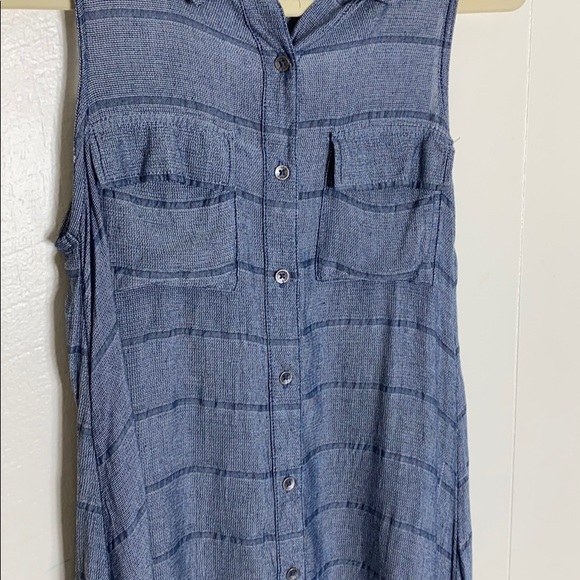 Mudd Blue Striped Chambray-Look Shift Button-Down Dress - Picture 3 of 6